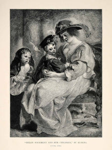 1895 Wood Engraving Timothy Cole Peter Paul Rubens Helen Fourment Children XAH7