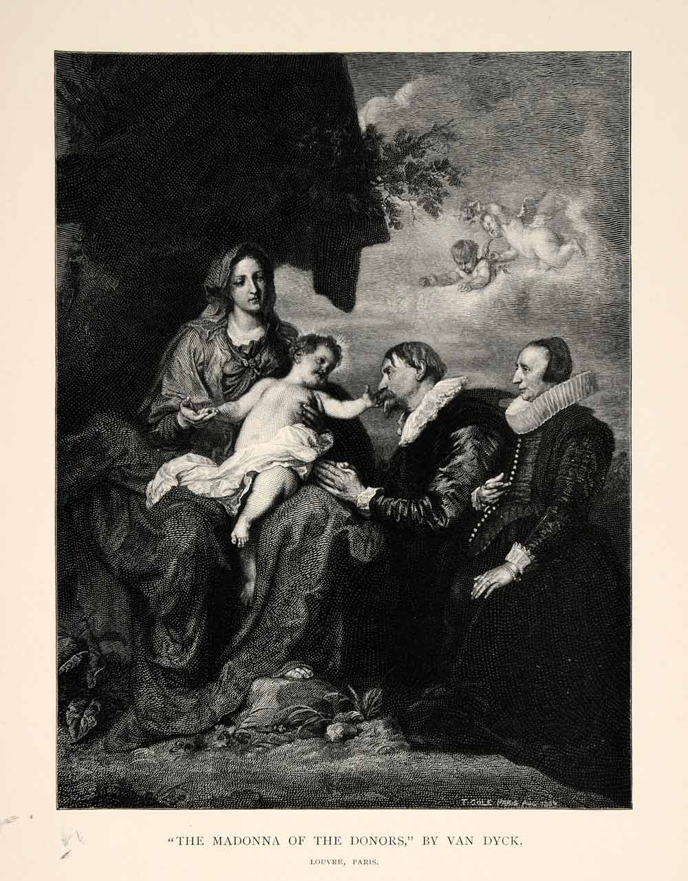 1895 Wood Engraving Timothy Cole Anthony Van Dyck Madonna Donors Flemish XAH7