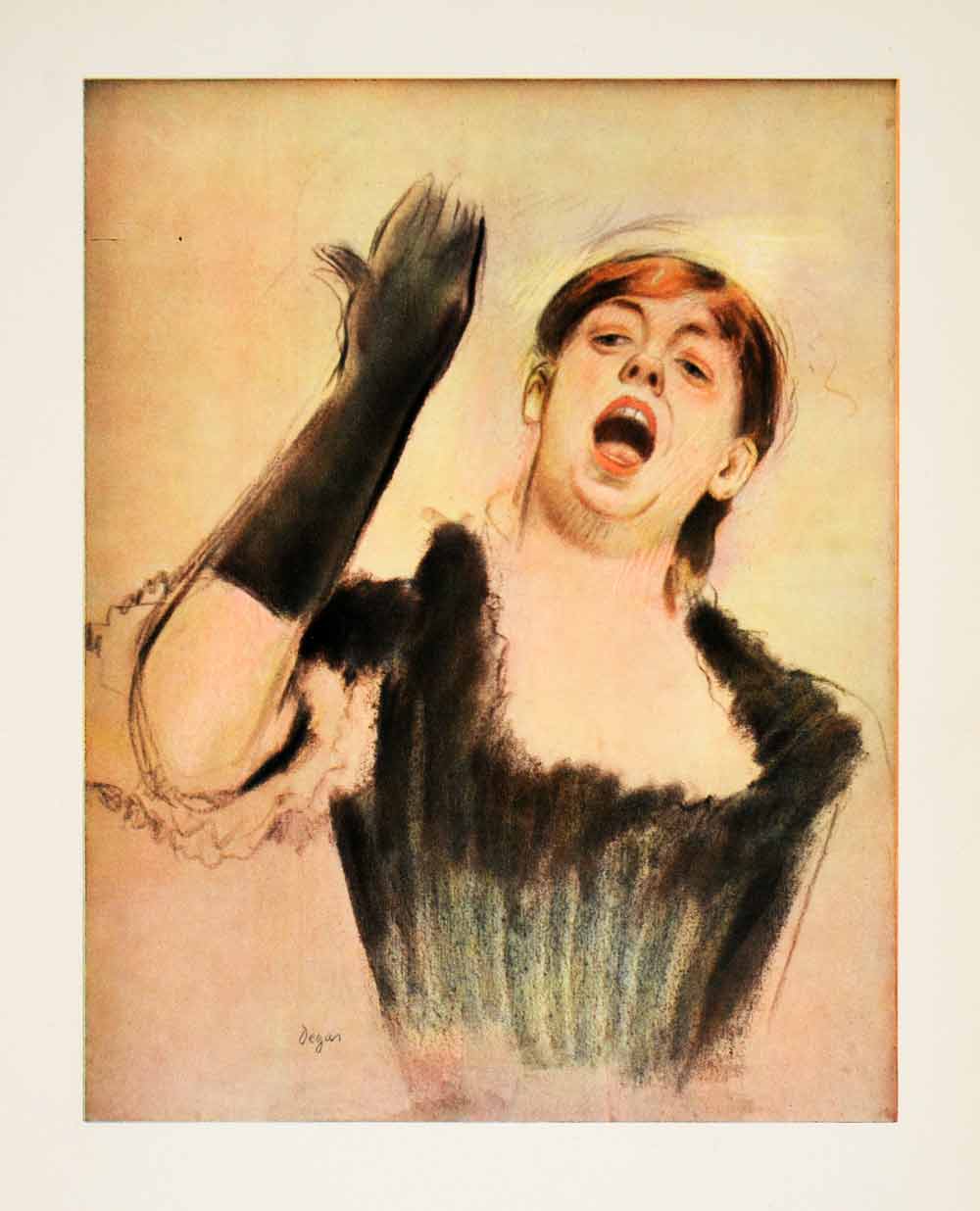1953 Photolithograph Performer Cafe Concert Portrait Edgar Degas Watercolor XAH8