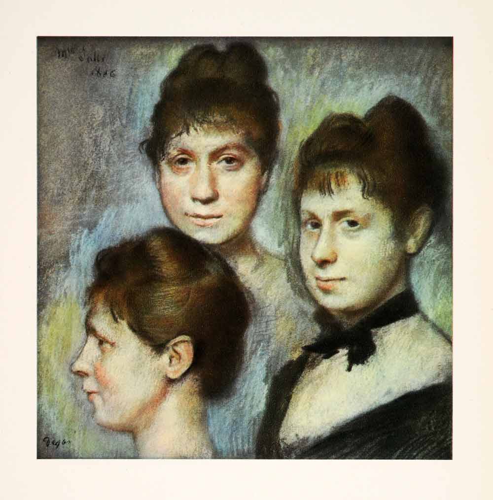 1953 Photolithograph Mademoiselle Salle Edgar Degas Watercolor Portrait XAH8