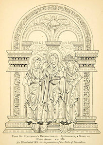 1883 Print St Ethelwold's Benedictional Godeman Virgin Mary Religious XAHA2
