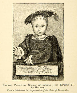 1883 Print Edward Prince Wales King English Royalty Portrait Hans Holbein XAHA2