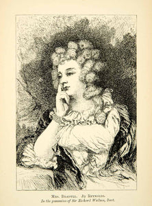 1883 Print Bradyll Joshua Reynolds Portrait English British Pensive Woman XAHA2