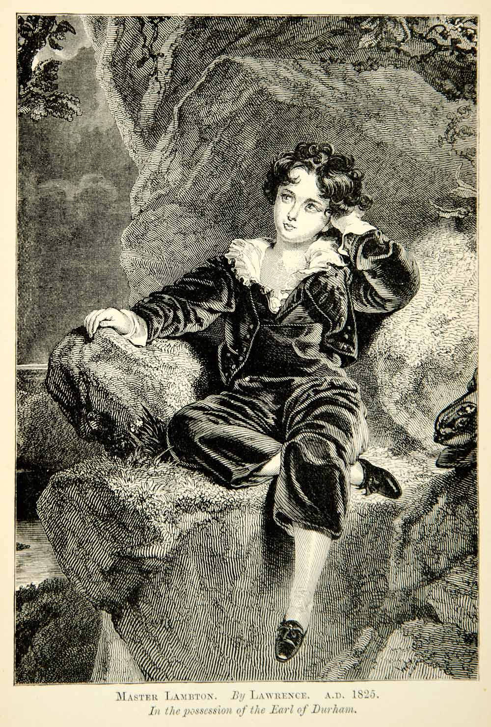 1883 Wood Engraving Master Lambton Thomas Lawrence Child Clothing Outfit XAHA2