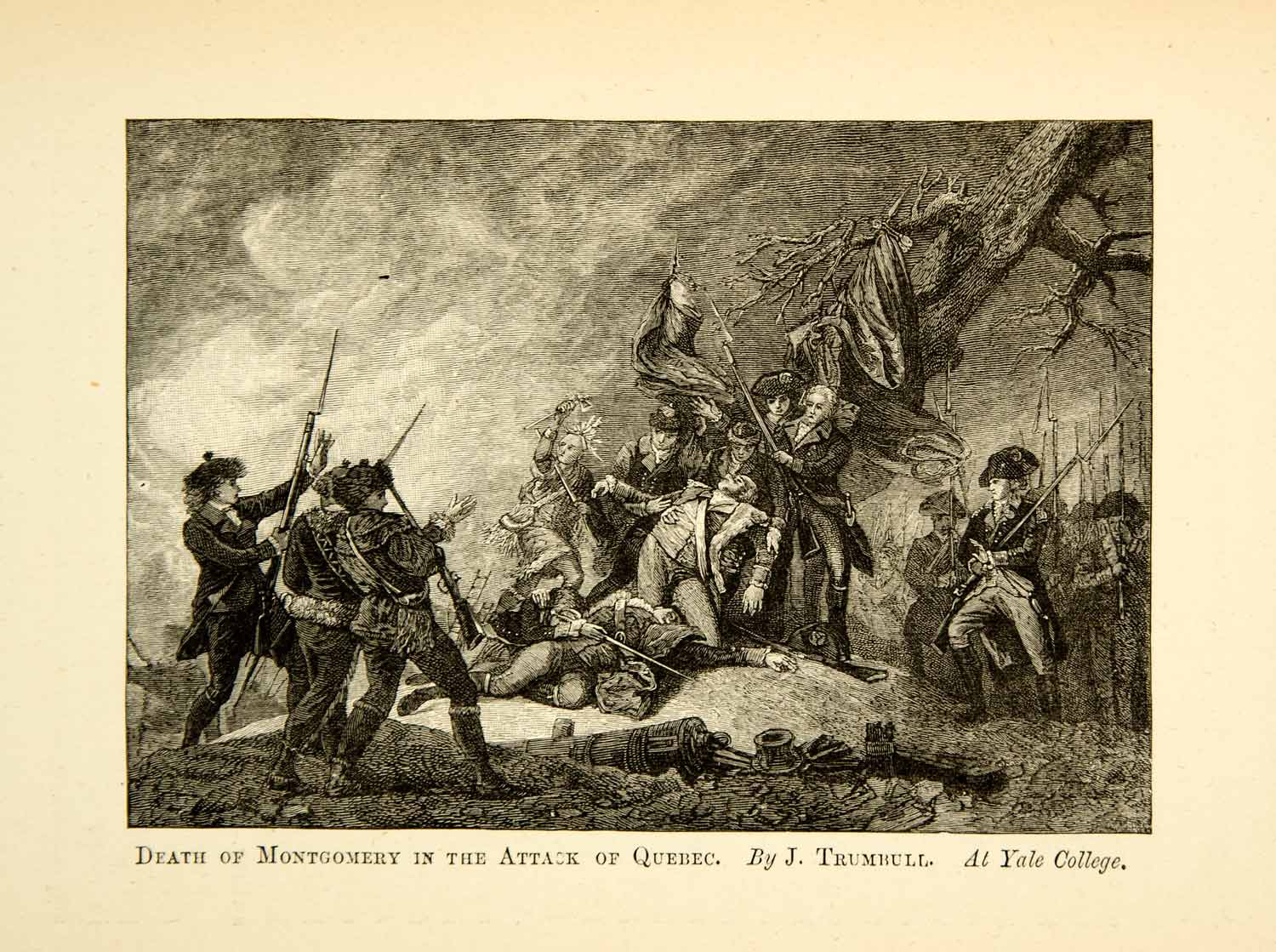 1883 Wood Engraving Death Montgomery Attack Quebec John Trumbull XAHA2