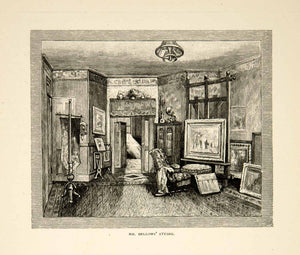 1879 Wood Engraving Albert F. Bellows Interior Studio American Painter Art XAHA5
