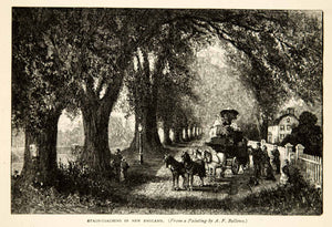 1879 Wood Engraving Albert F. Bellows Stagecoach New England Park Road XAHA5