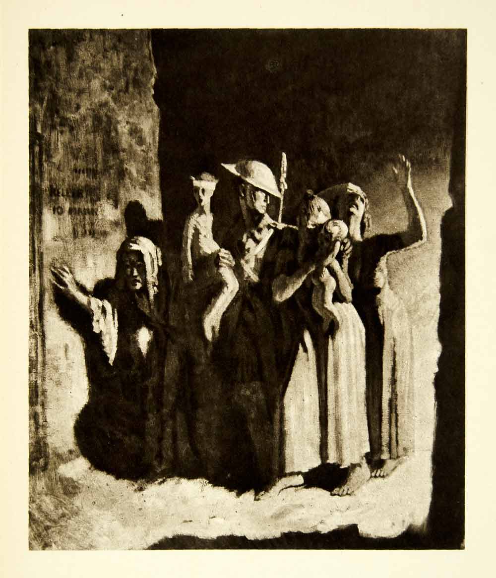 1921 Rotogravure William Orpen Art WWI Bombing Night Civilians British XAHA8