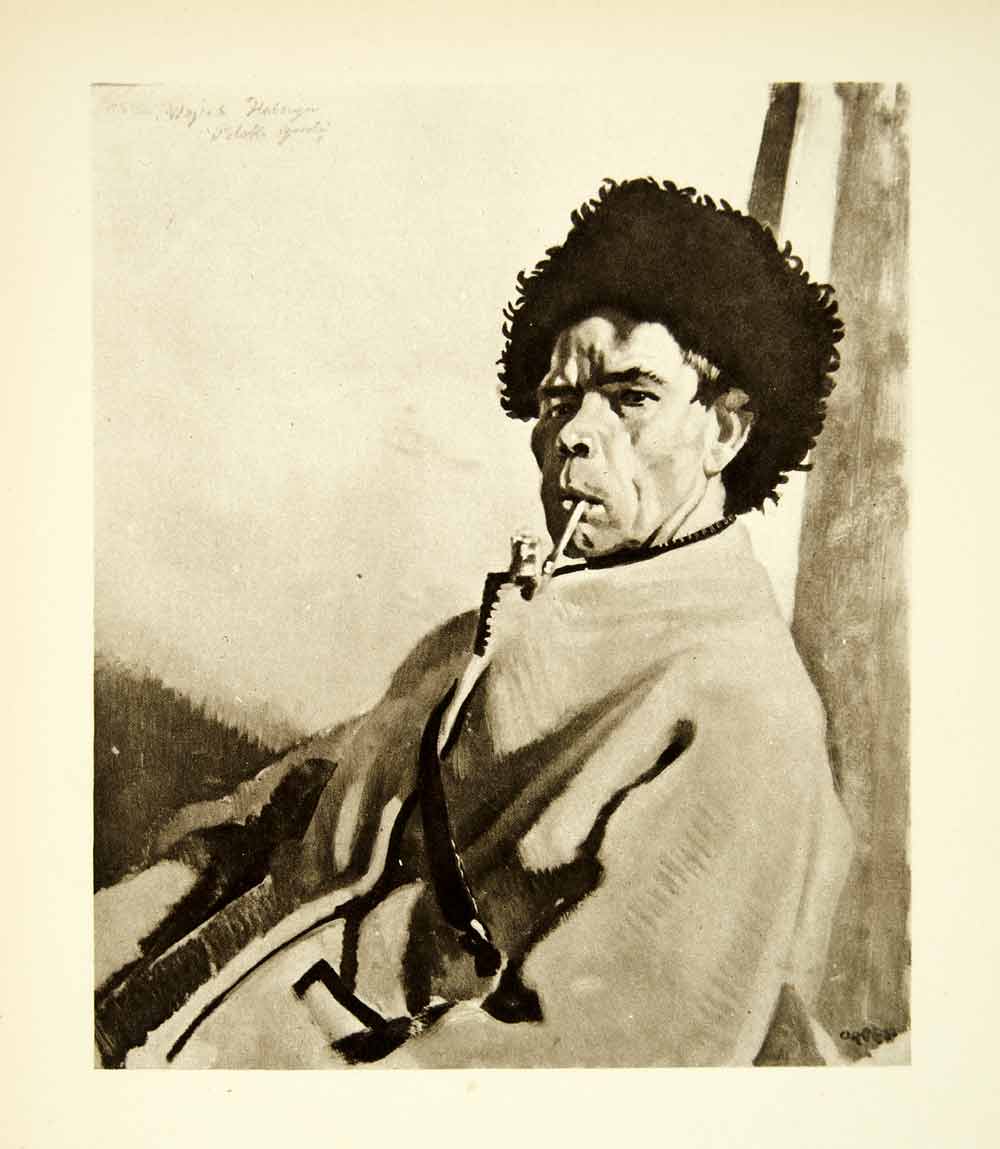 1921 Rotogravure William Orpen Art Portrait Polish Messenger Smoking Pipe XAHA8