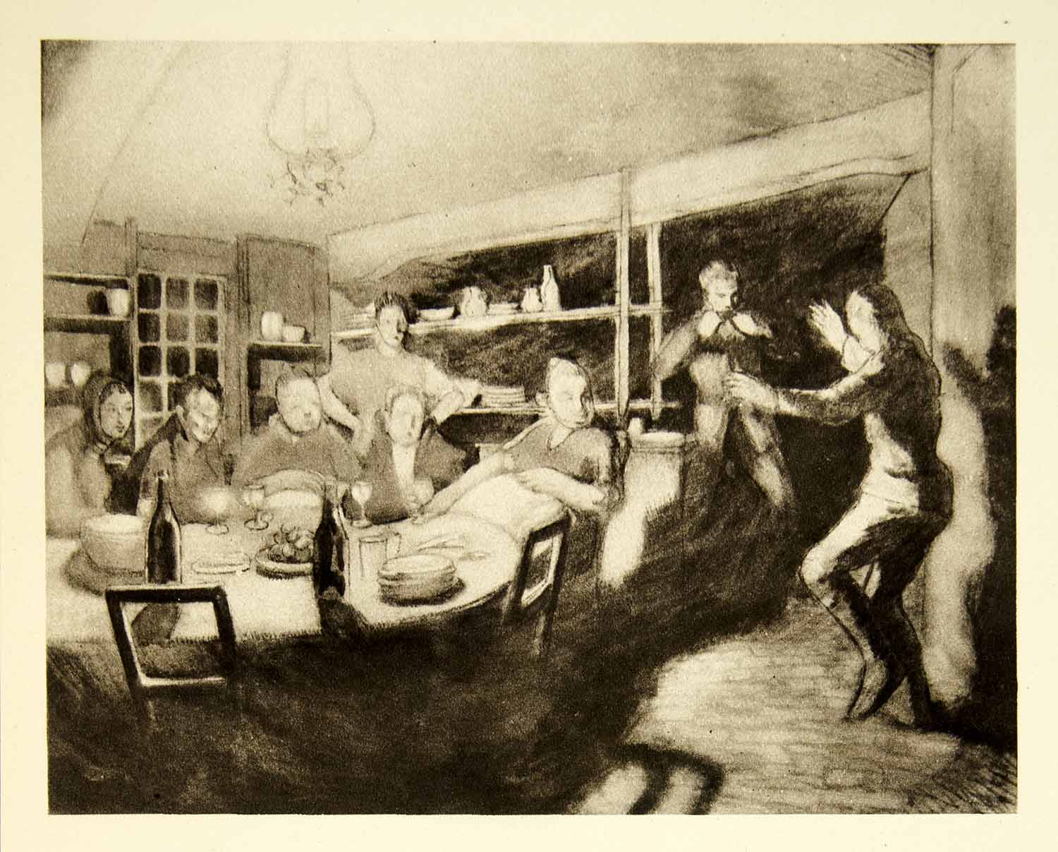 1921 Rotogravure William Orpen Art WWI Christmas Night Cassel France Dance XAHA8