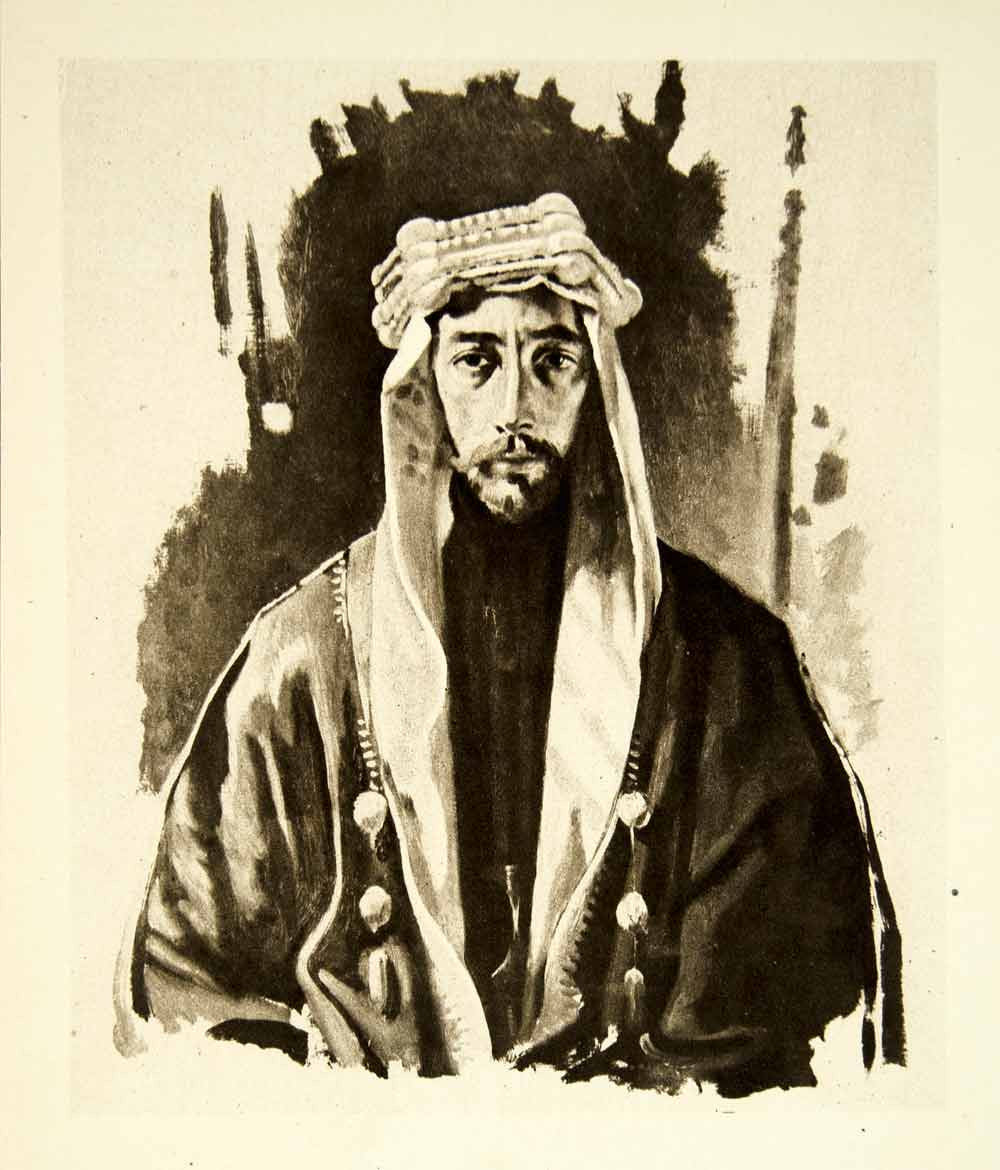 1921 Rotogravure William Orpen Art WWI Portrait Prince Emir Feisul Syria XAHA8 - Period Paper
