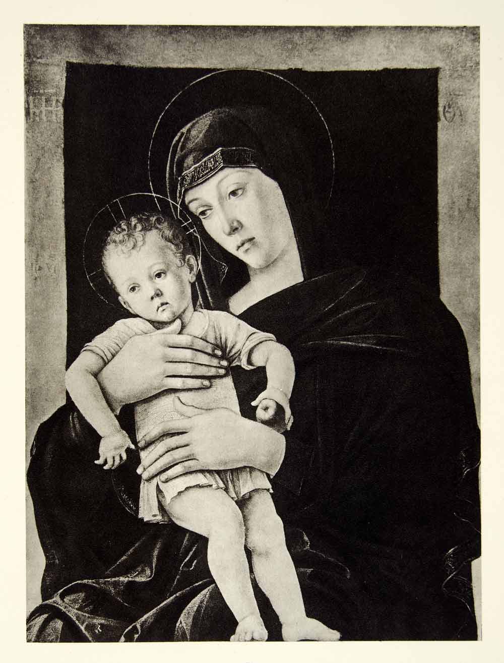 1951 Rotogravure Virgin Mary Baby Jesus Religious Holy Halo Christian XAHA9