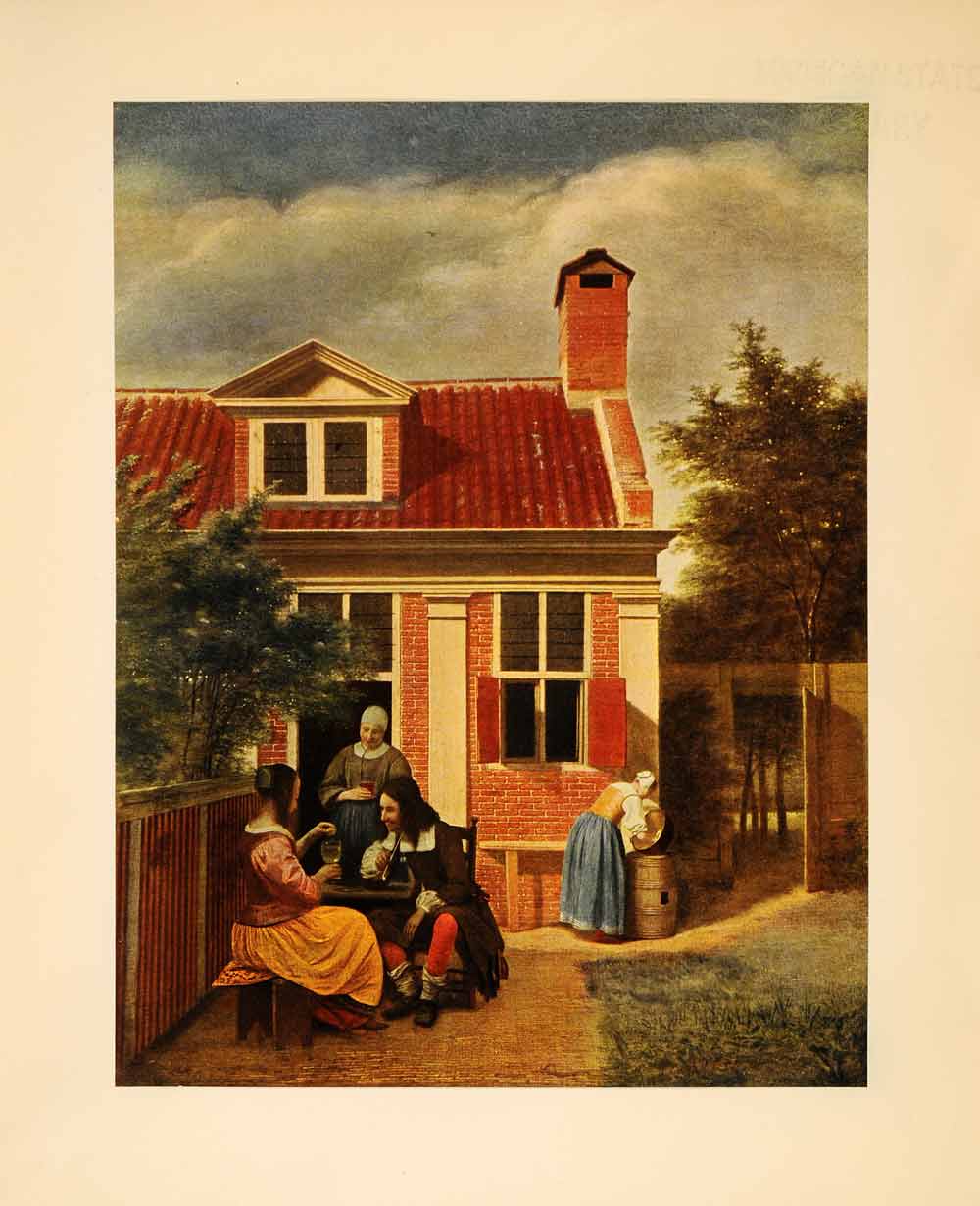1925 Tipped-In Print Scene Courtyard Country House Lovers Pieter De Hooch XAI1