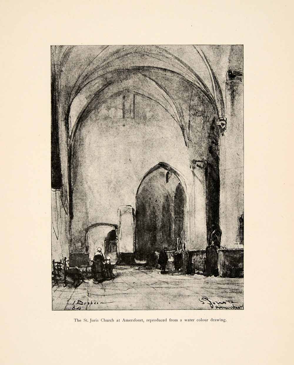 1898 Print Johannes Bosboom Art St. Joris Church Interior Amersfoort XAI8