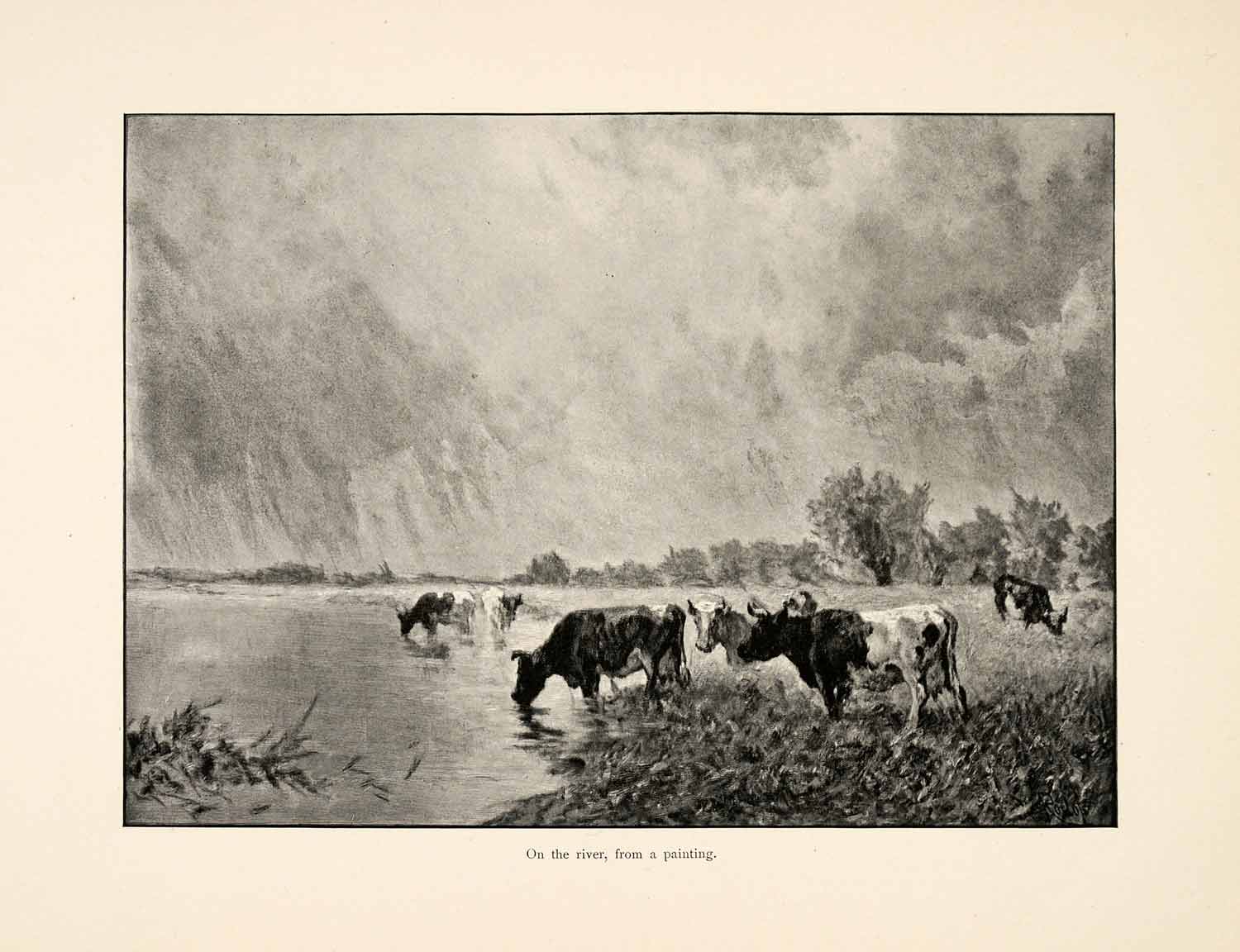 1898 Print William Roelofs Art Cattle River Grazing Livestock Agricultural XAI8