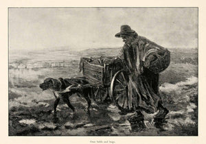 1898 Print Josef Israels Artwork Traveler Dog Drawn Cart Wagon Fields Bogs XAI8