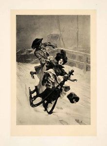 1899 Photogravure Winter Accident Sledding F.H. Kaemmerer Painting Dutch XAI9