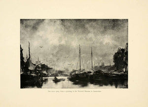 1899 Print Quay Painting Jacob Maris Boats Dock Port Waterway River XAI9