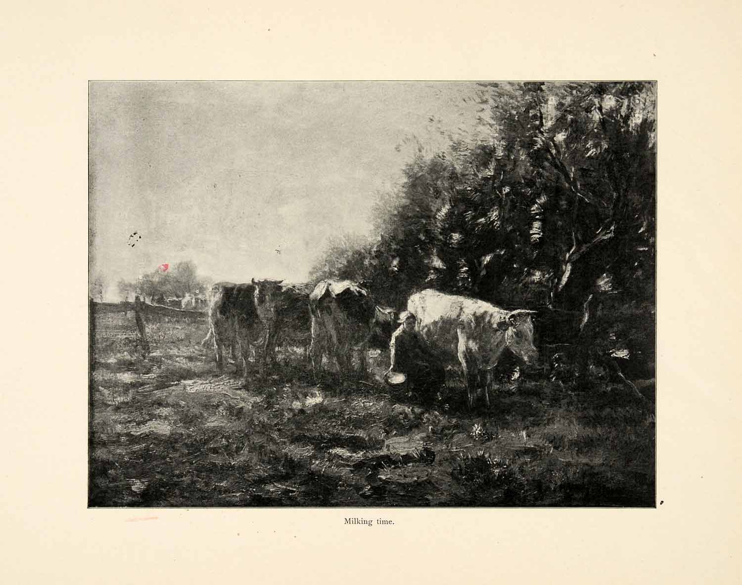 1899 Print Cows Cattle Scenery Milking Farming Dutch Painter William Maris XAI9