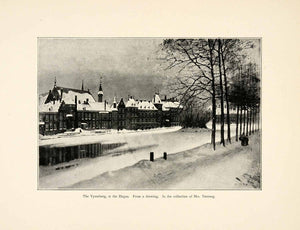 1899 Print Vyverberg Hague Drawing River Cityscape Winter Dutch Klinkenberg XAI9