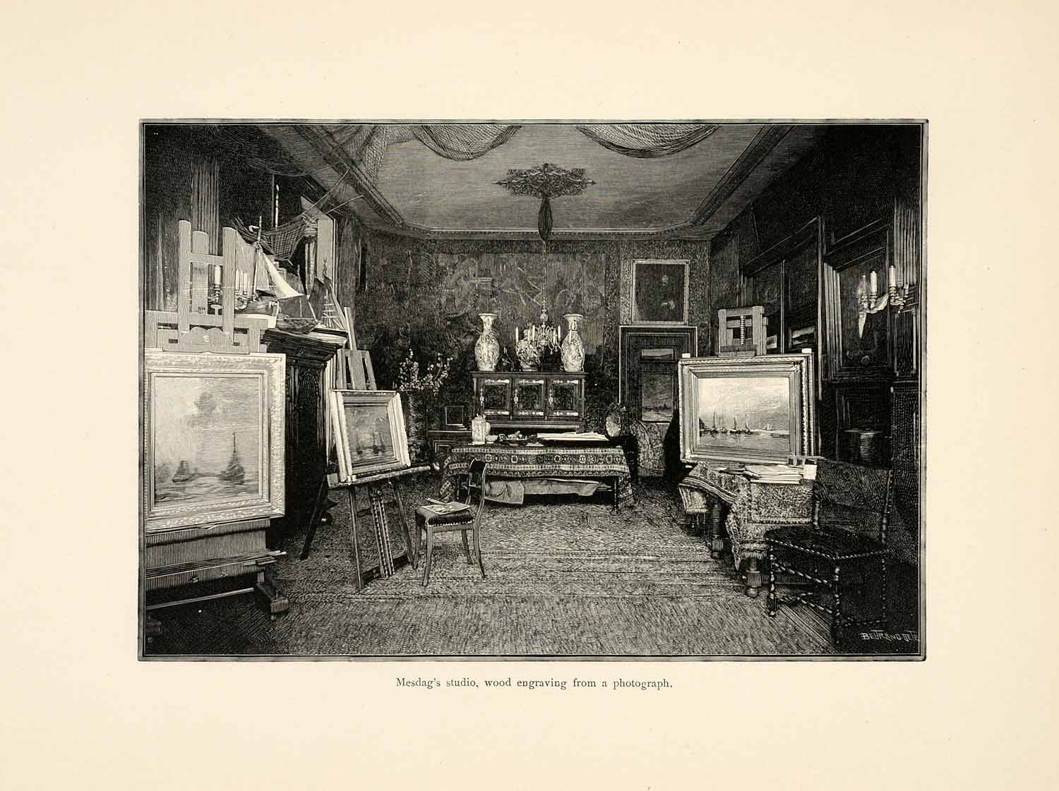 1899 Wood Engraving William Henry Mesdag Artist Studio Scenery Paintings XAI9