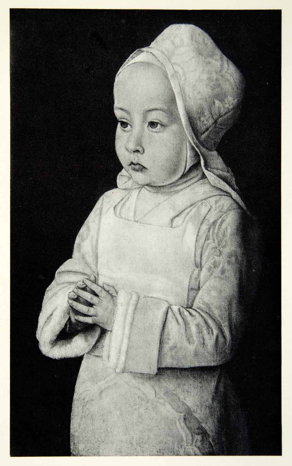 1950 Rotogravure Praying Infant Ecole Francaise Child Baby Portrait XAIA1