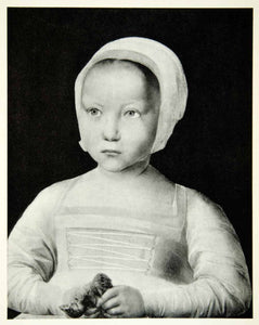 1950 Rotogravure Portrait Small Girl Dead Bird Juan De Flandes Child XAIA1