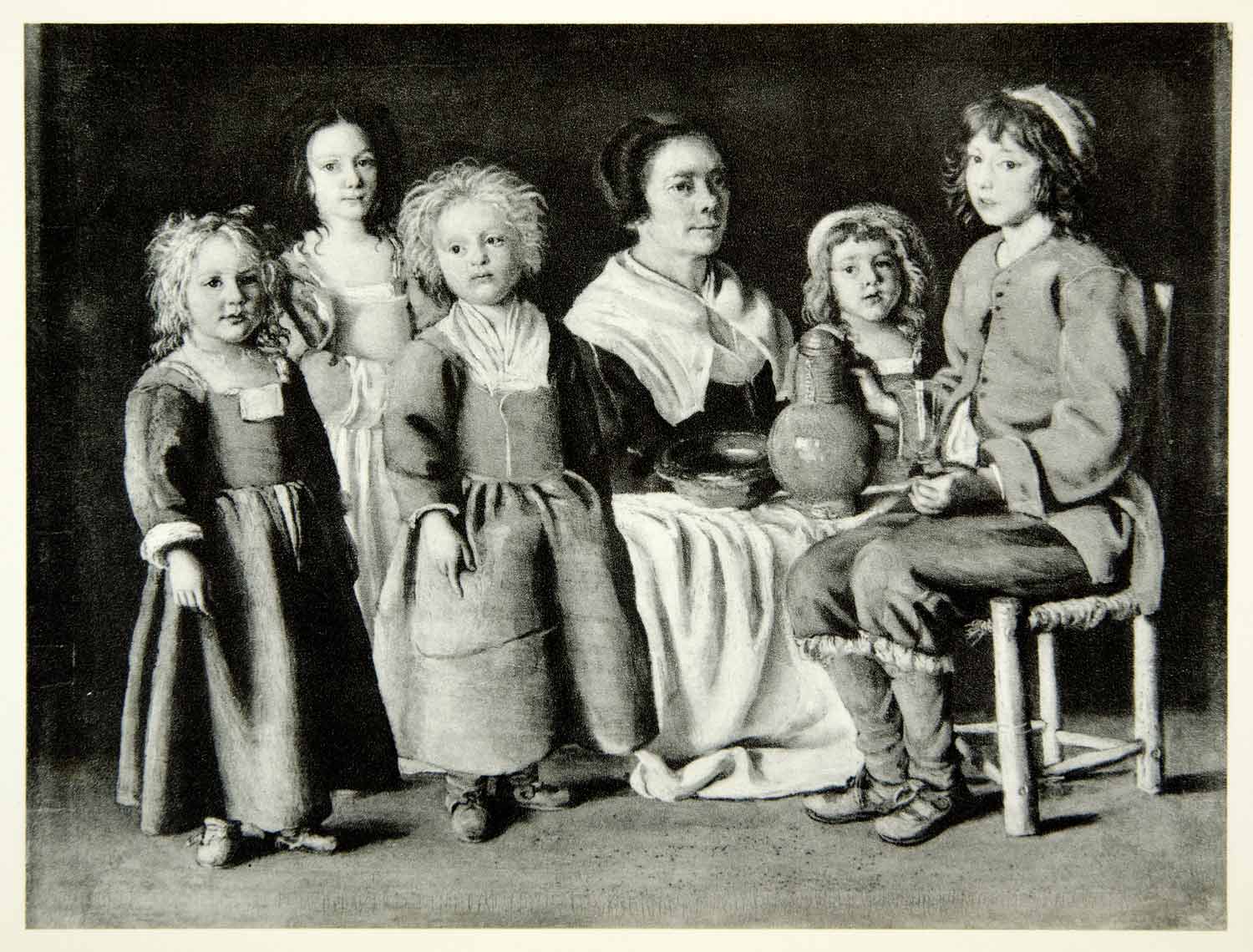 1950 Rotogravure Woman Five Children Antione le Nain Portrait Costume XAIA1