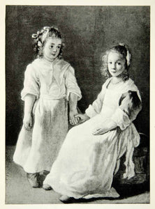 1950 Rotogravure Portrait Two Little Girls Children Louis Le Nain European XAIA1