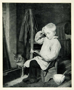 1950 Rotogravure Portrait Boy Child Cat Difficult Letter Jacques Laurent XAIA1