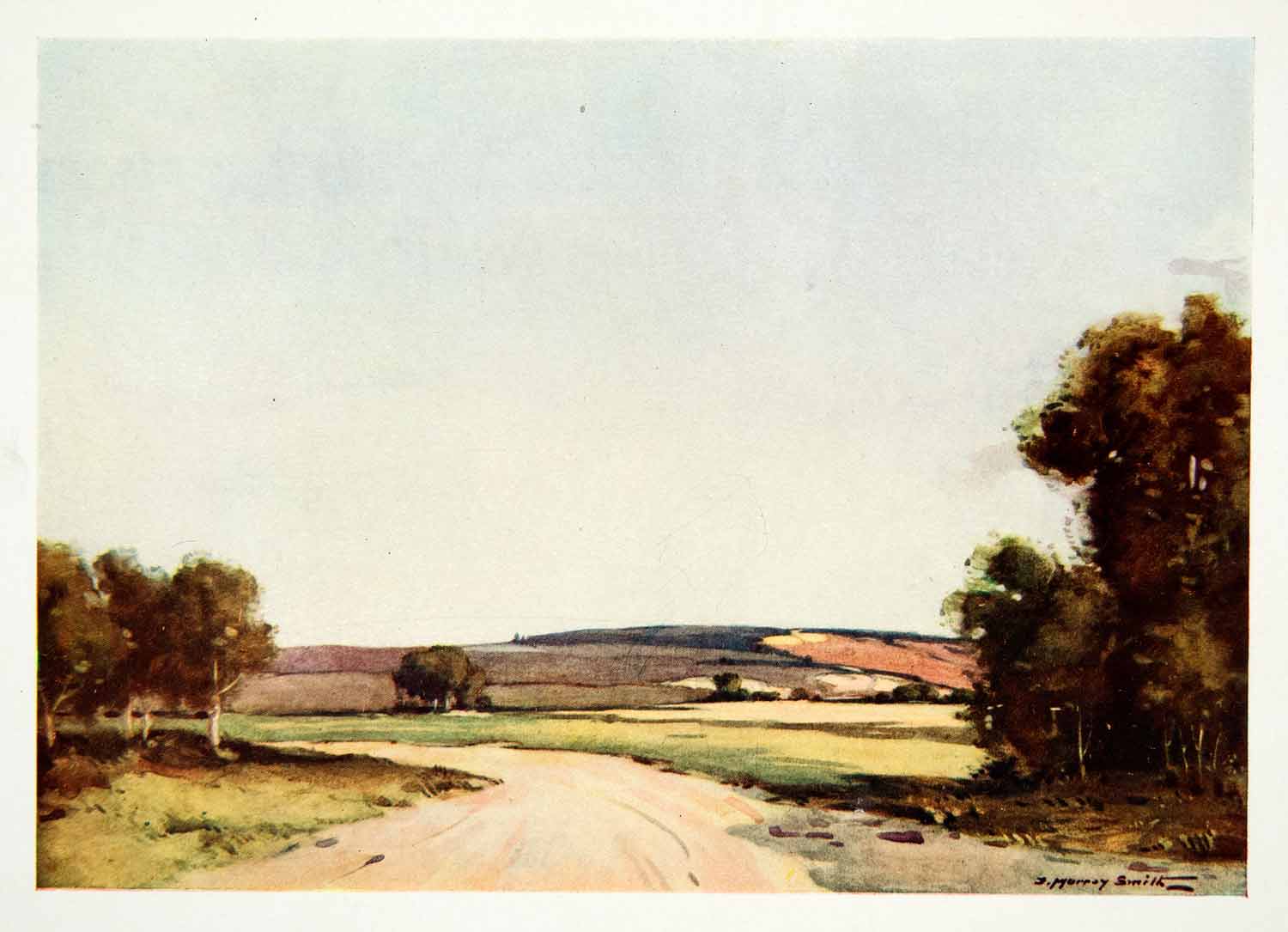 1918 Print South Downs D Murray Smith Road Landscape England Field Turf XAIA2