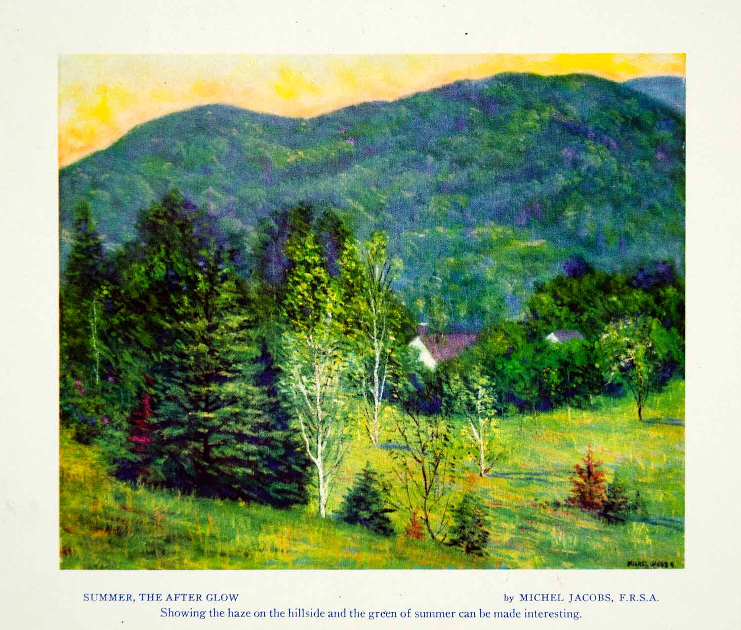 1956 Print Michel Jacobs Summer After Glow Sunset Landscape Mountain Trees XAIA3