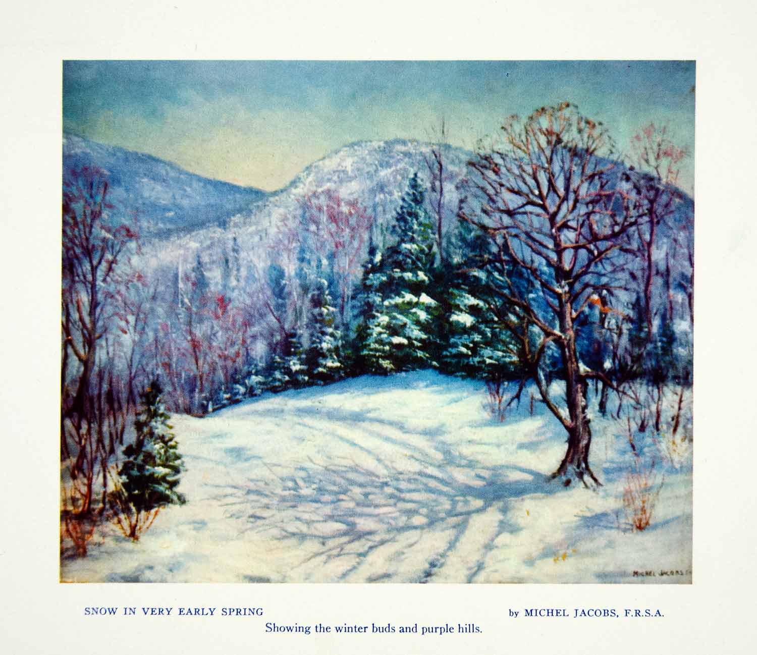1956 Print Michel Jacobs Snow Very Early Spring Landscape Mountain Hills XAIA3