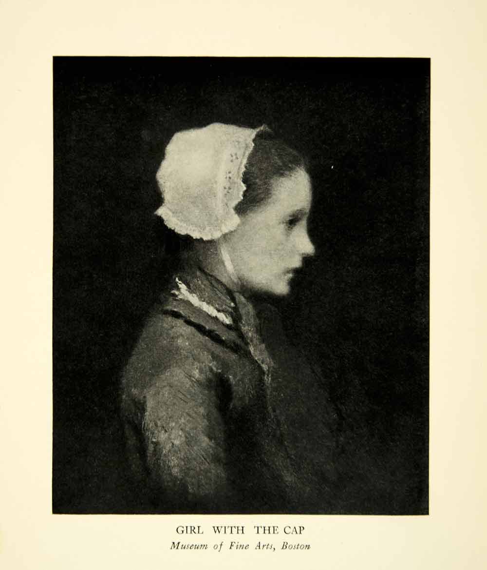 1923 Print William Morris Hunt Girl Cap Portrait Profile Bonnet Child Lace XAIA5