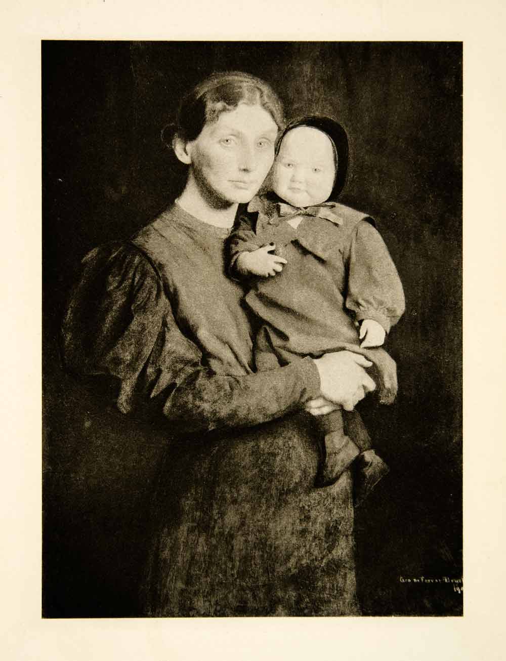 1905 Photogravure Mother Child Baby George de Forest Brush Figure Model XAIA6