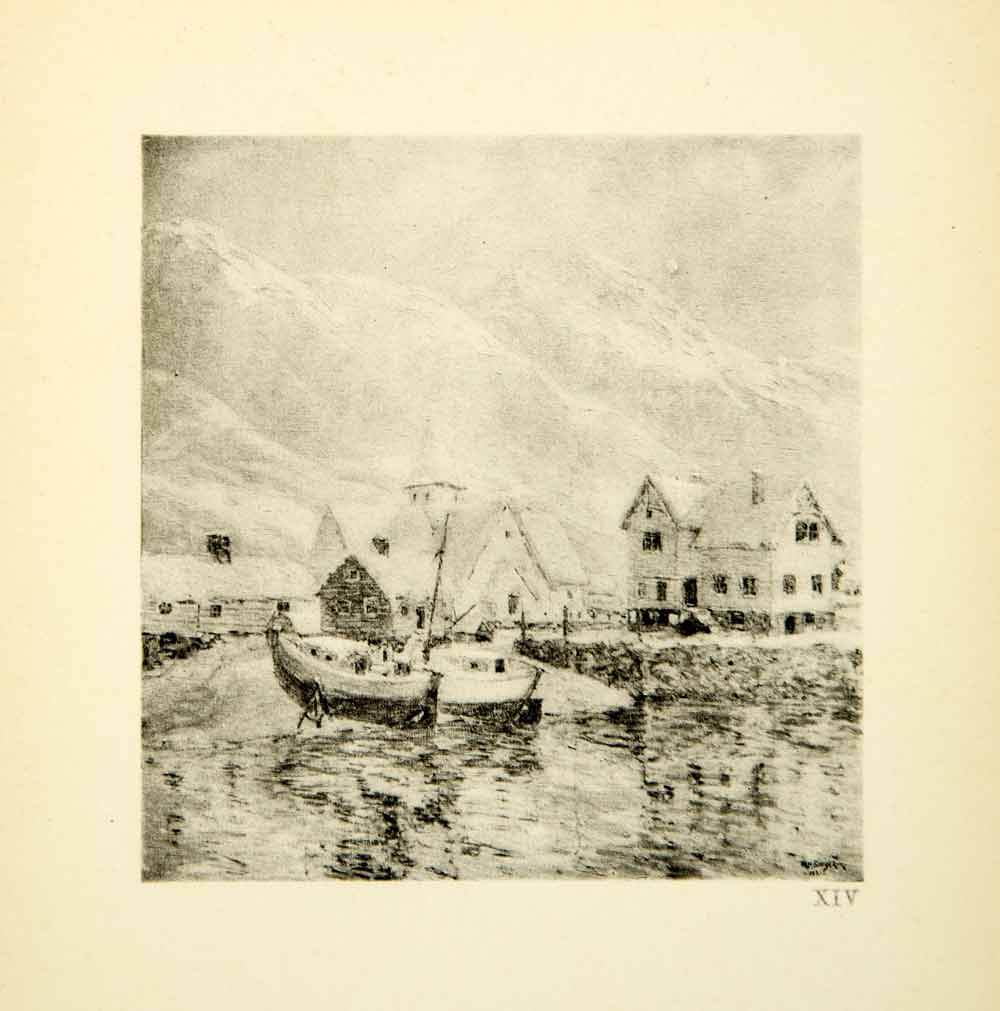 1923 Rotogravure Joyous Winter Sun Boat Dock Mountains William Henry XAIA9