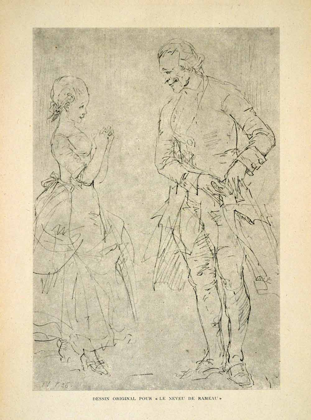 1919 Halftone Print Bernard Naudin Neveau Rameau Nephew Sketch Diderot XAJ1