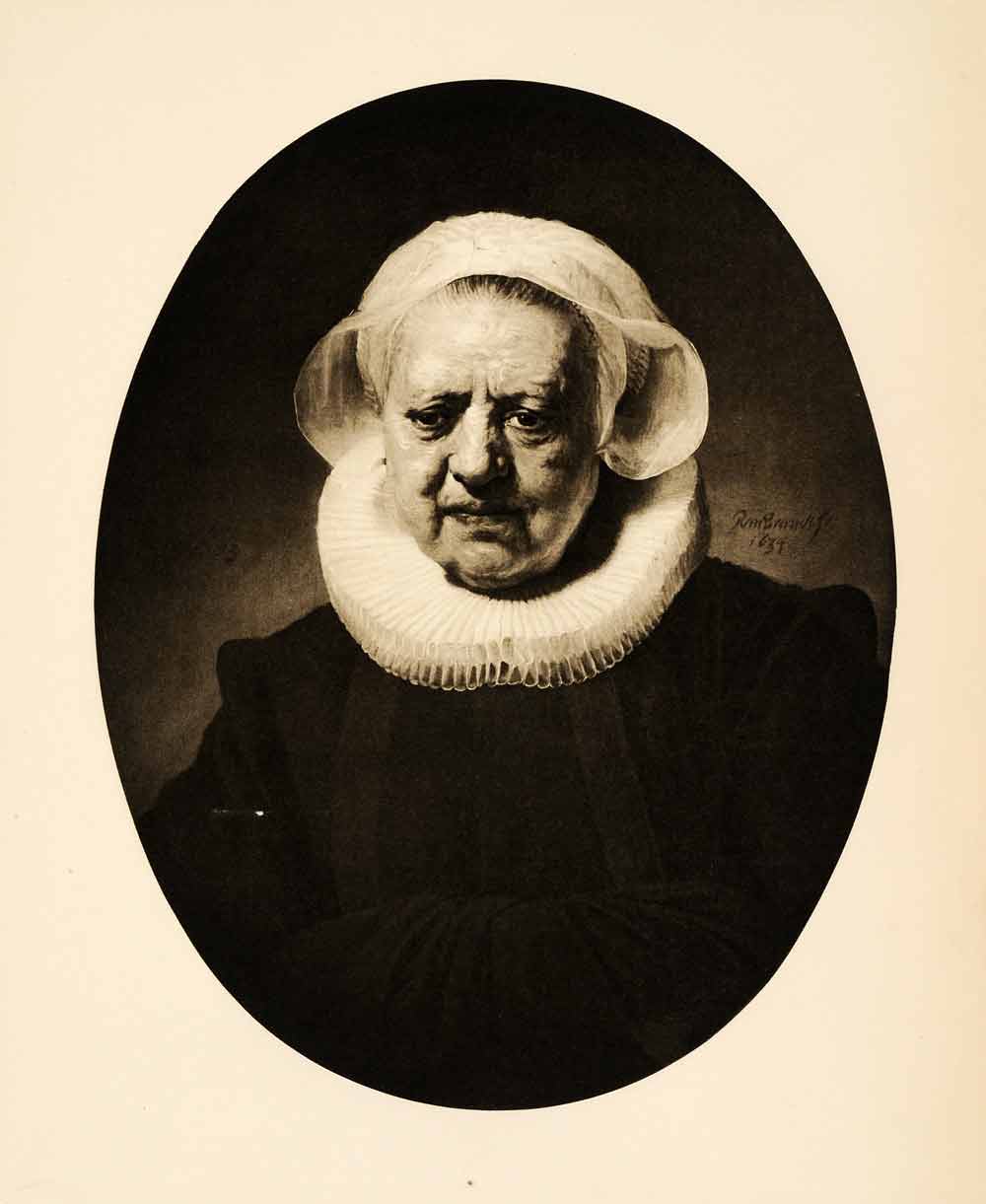 1907 Photogravure Portrait Old Lady Rembrandt Dutch Artist Baroque XAJ3