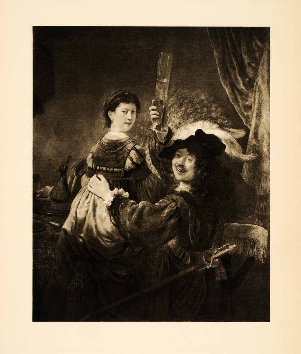 1907 Photogravure Rembrandt Saskia Portrait Party Drinking Baroque Dutch XAJ3