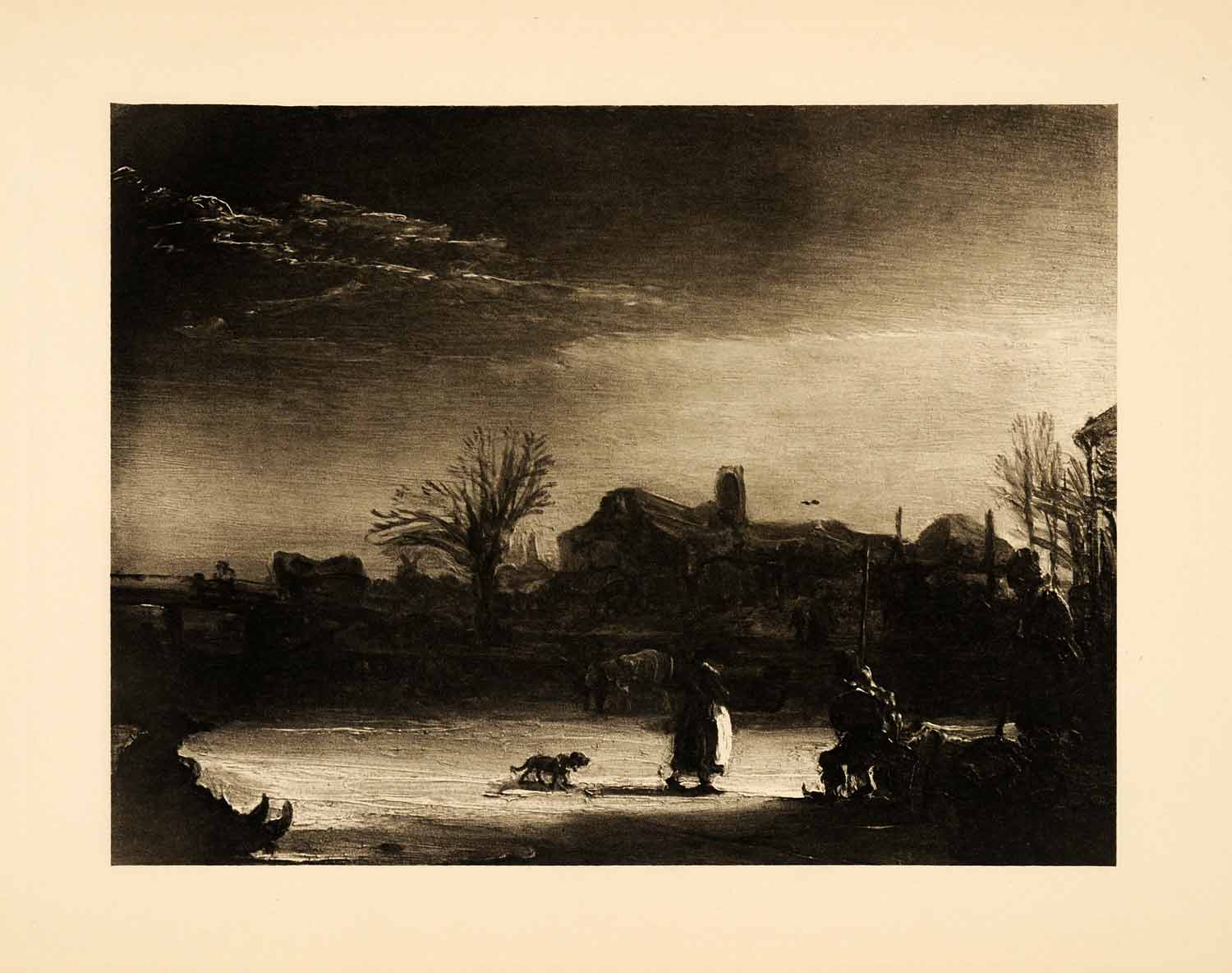 1907 Photogravure Winter Landscape Season Dog Scenery Rembrandt