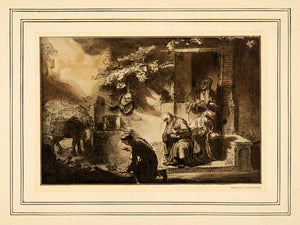 1907 Tipped-In Print Tobias Family Angel Biblical Religion Rembrandt Dutch XAJ3