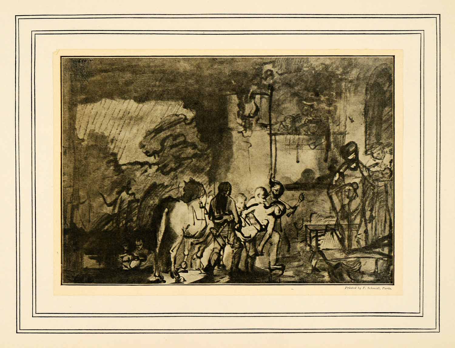 1907 Tipped-In Print Study Good Sumaritan Religion Biblical Rembrandt Dutch XAJ3