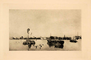 1908 Photogravure Venice Italy River Cityscape Boats Nautical Martin Rico XAJ4