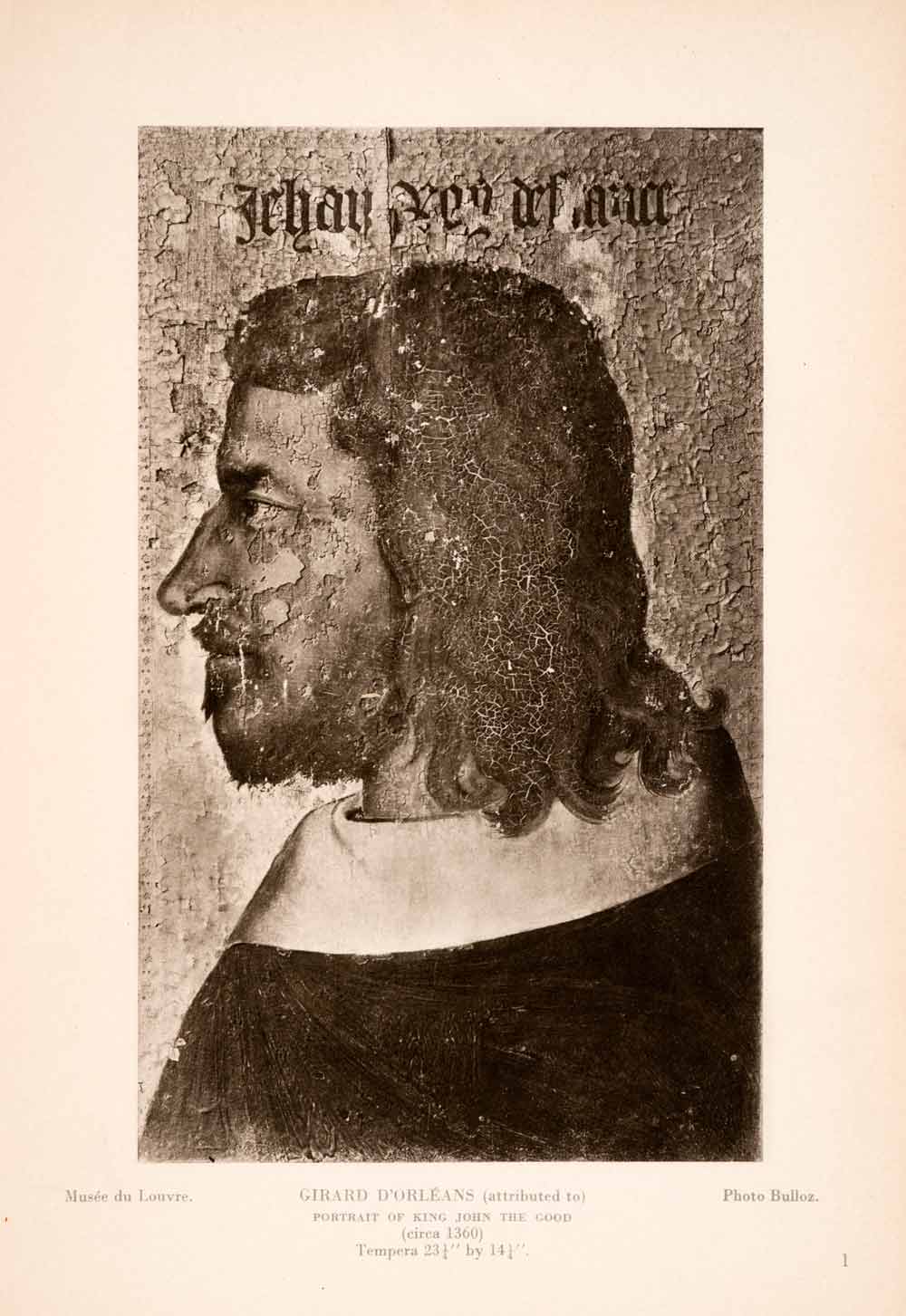 1939 Photogravure Girard D'Orleans King John 14th Century Portrait Profile XAJ6