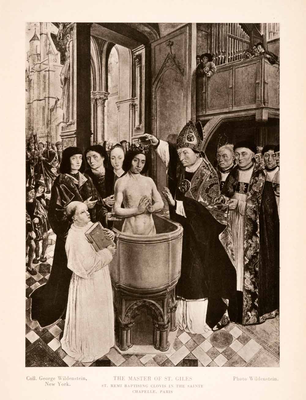 1939 Photogravure Saint Remi Baptize Clovis Sainte Chapelle King Mitre XAJ6