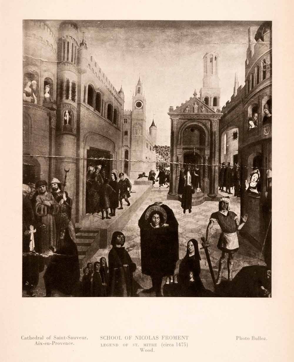 1939 Photogravure Nicolas Froment Legend Saint Mitre Perspective Religious XAJ6