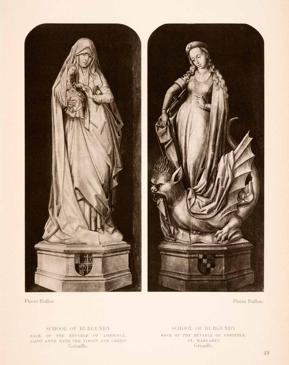1939 Photogravure Retrable Ambierble Saint Anne Margaret Sculpture Dragon XAJ6