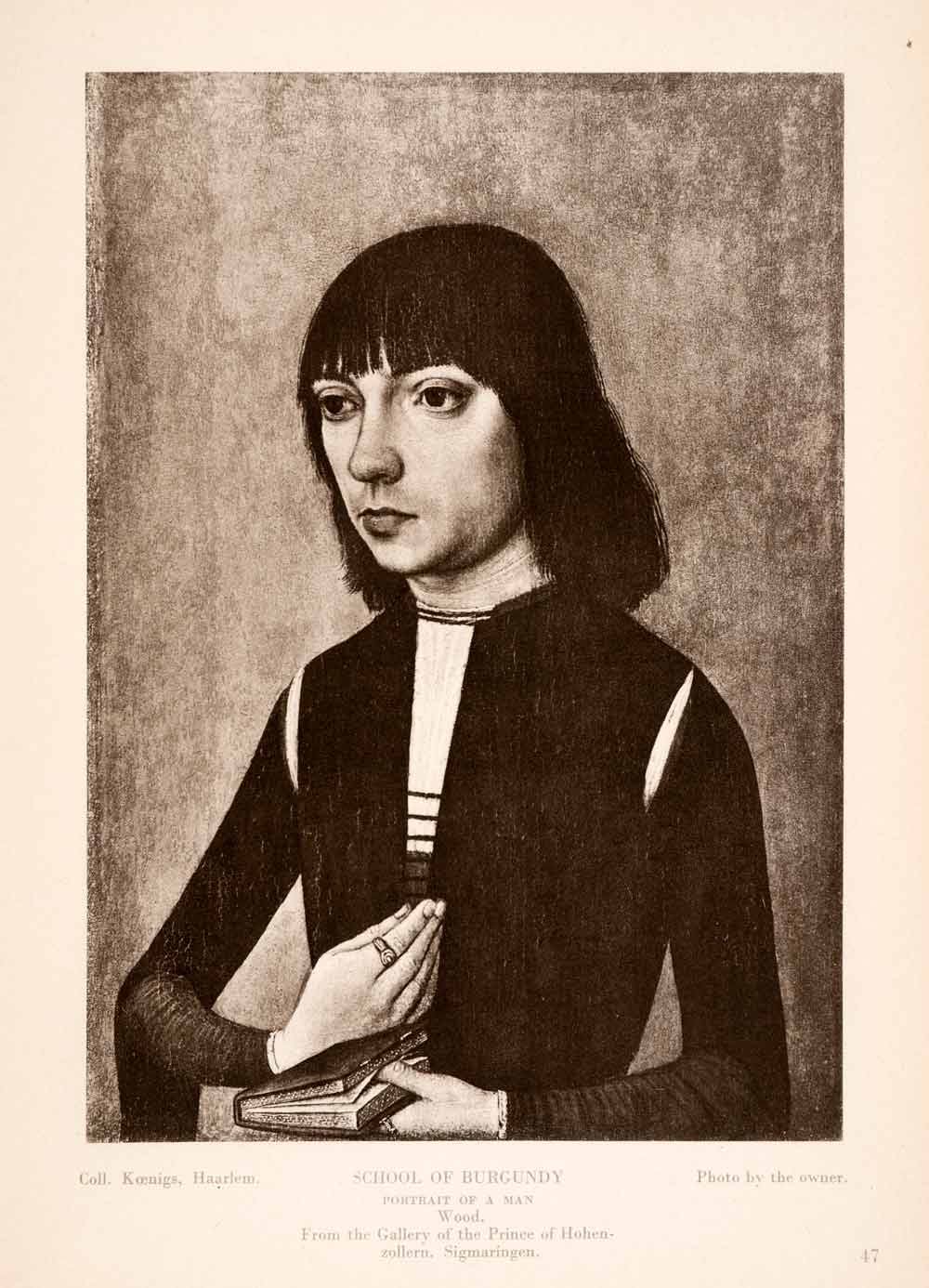 1939 Photogravure Portrait Medieval Man Hairstyle Costume Renaissance Bible XAJ6