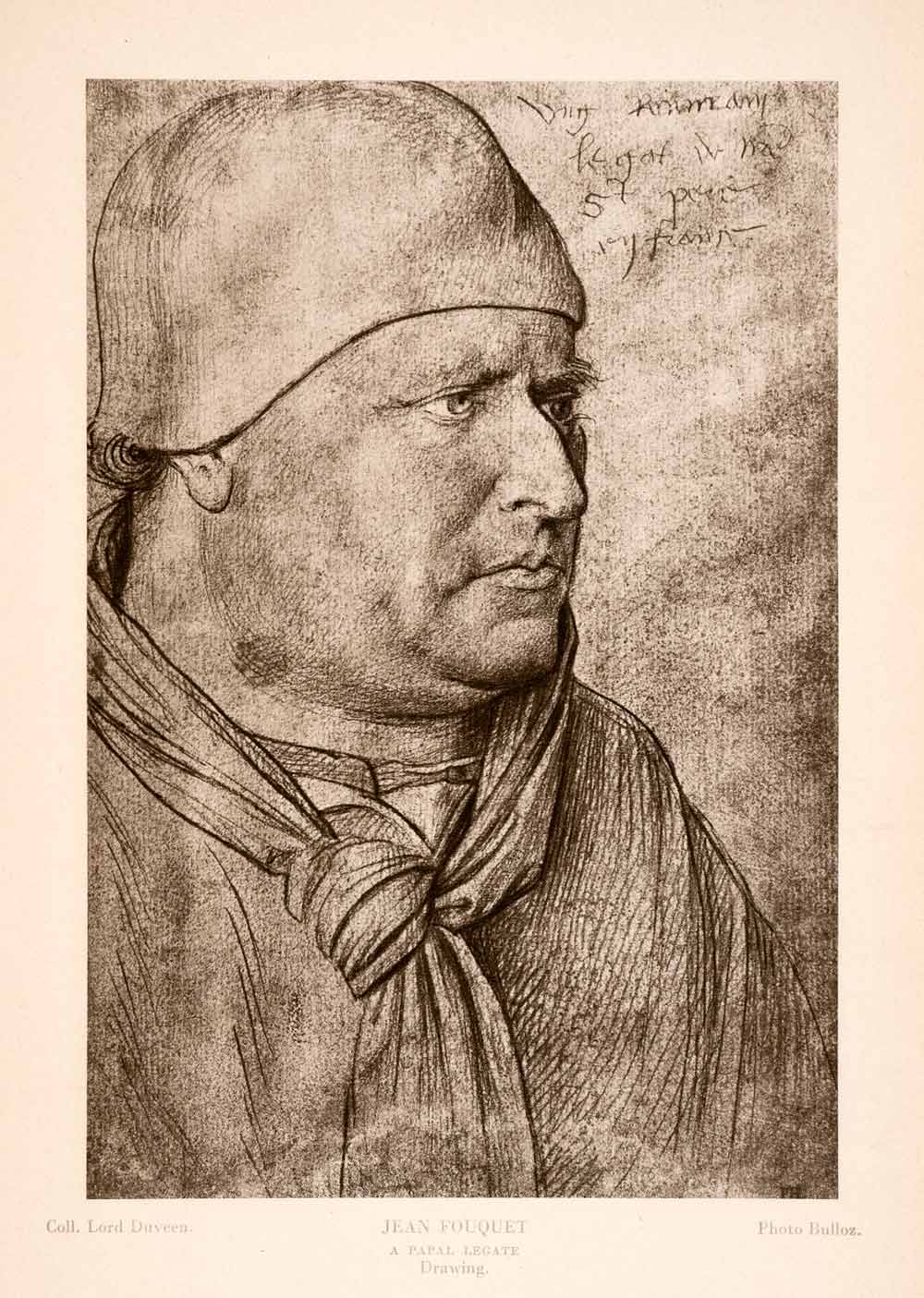 1939 Photogravure Jean Fouquet Papal Legate Portrait Sketch Renaissance Art XAJ6