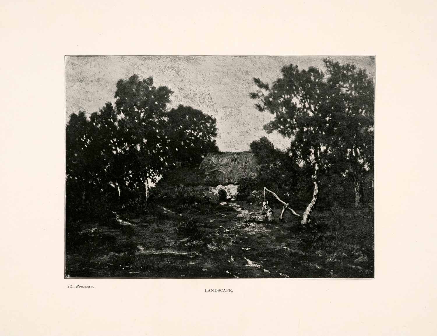1903 Print Landscape Theodore Rousseau Tree Scenery Well Woman Grassland XAJ7